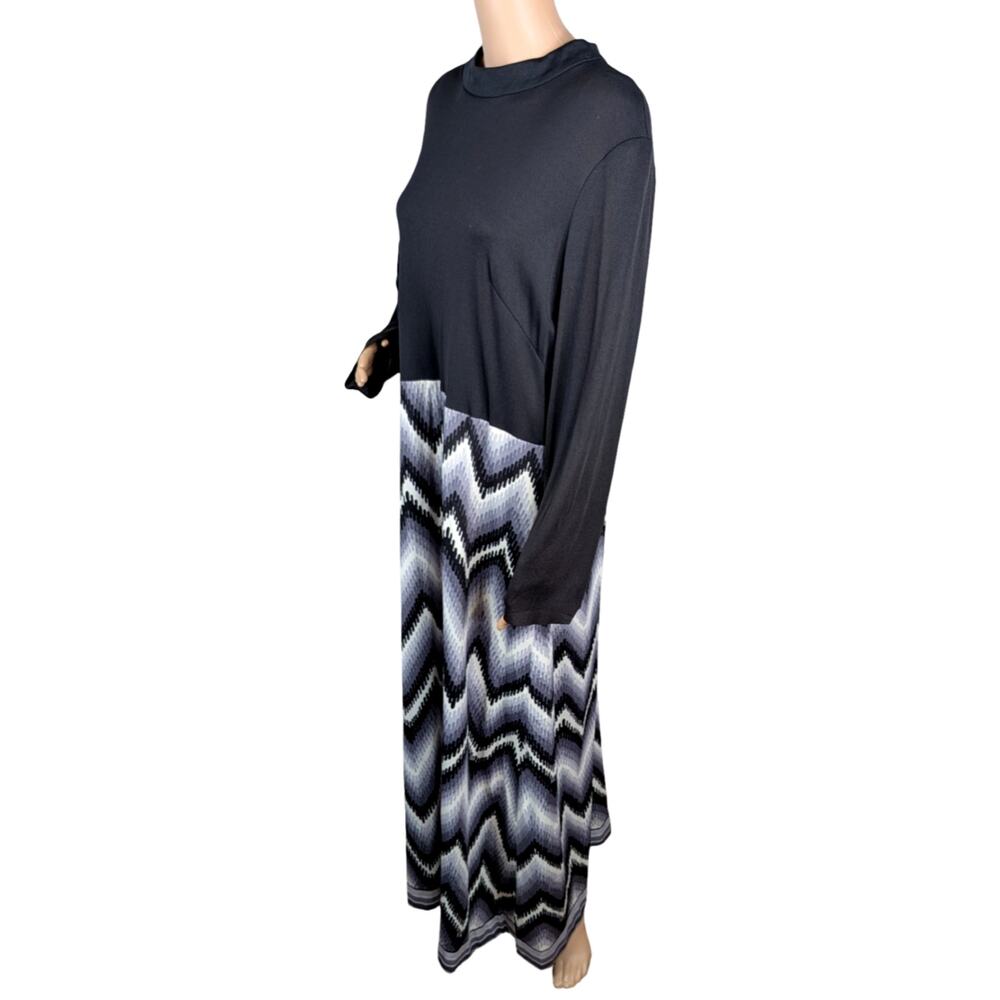 Vintage 60s 70s Emilio Borghese Maxi Dress 1X Mod Mock Neck A-Line Long Sleeve - Picture 4 of 6